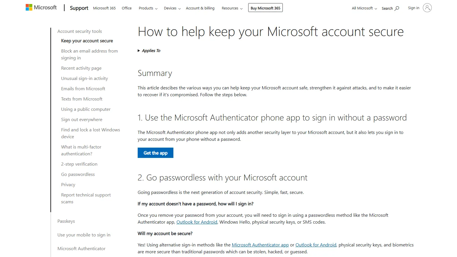 Microsoft support guide to keeping your account secure, the first step when you claim a Minecraft alt